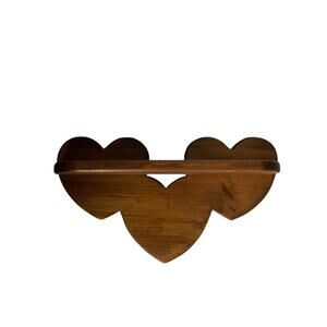 Vtg Wooden Tripple Heart Wall Shelf 70s 80s Handmade Country Farmhouse Cottage